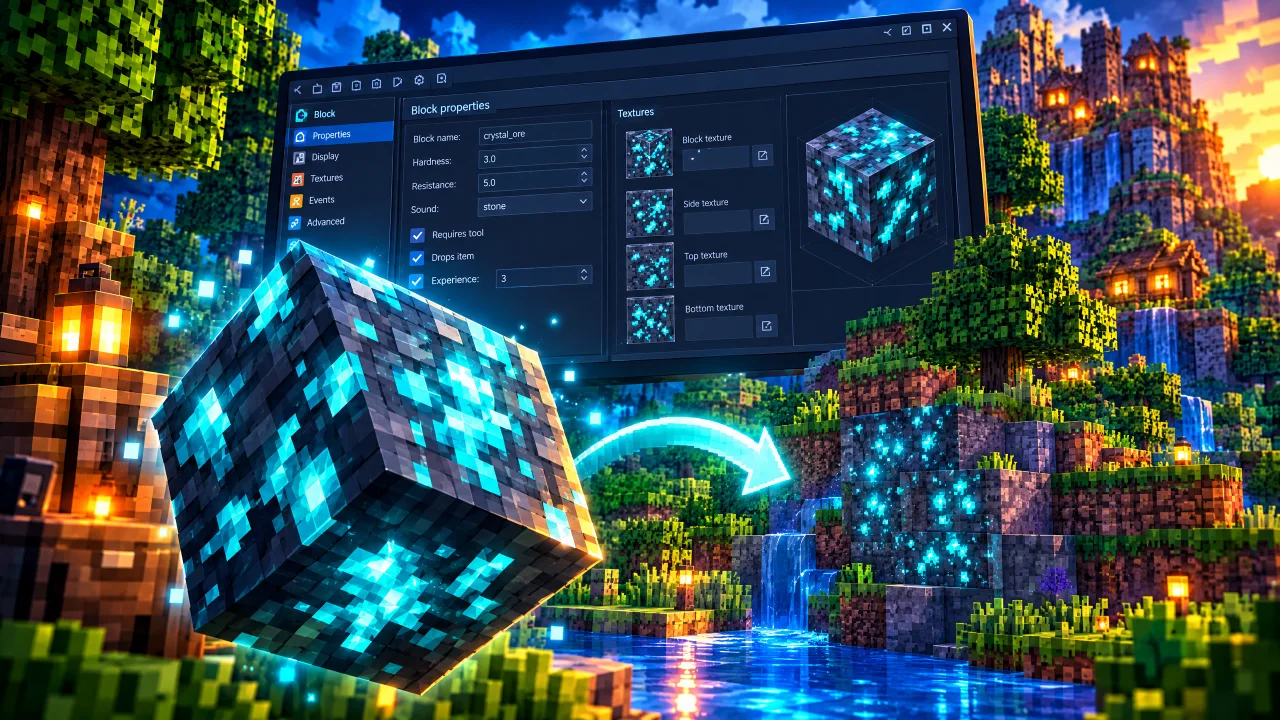 Custom glowing Minecraft block created and tested in MCreator