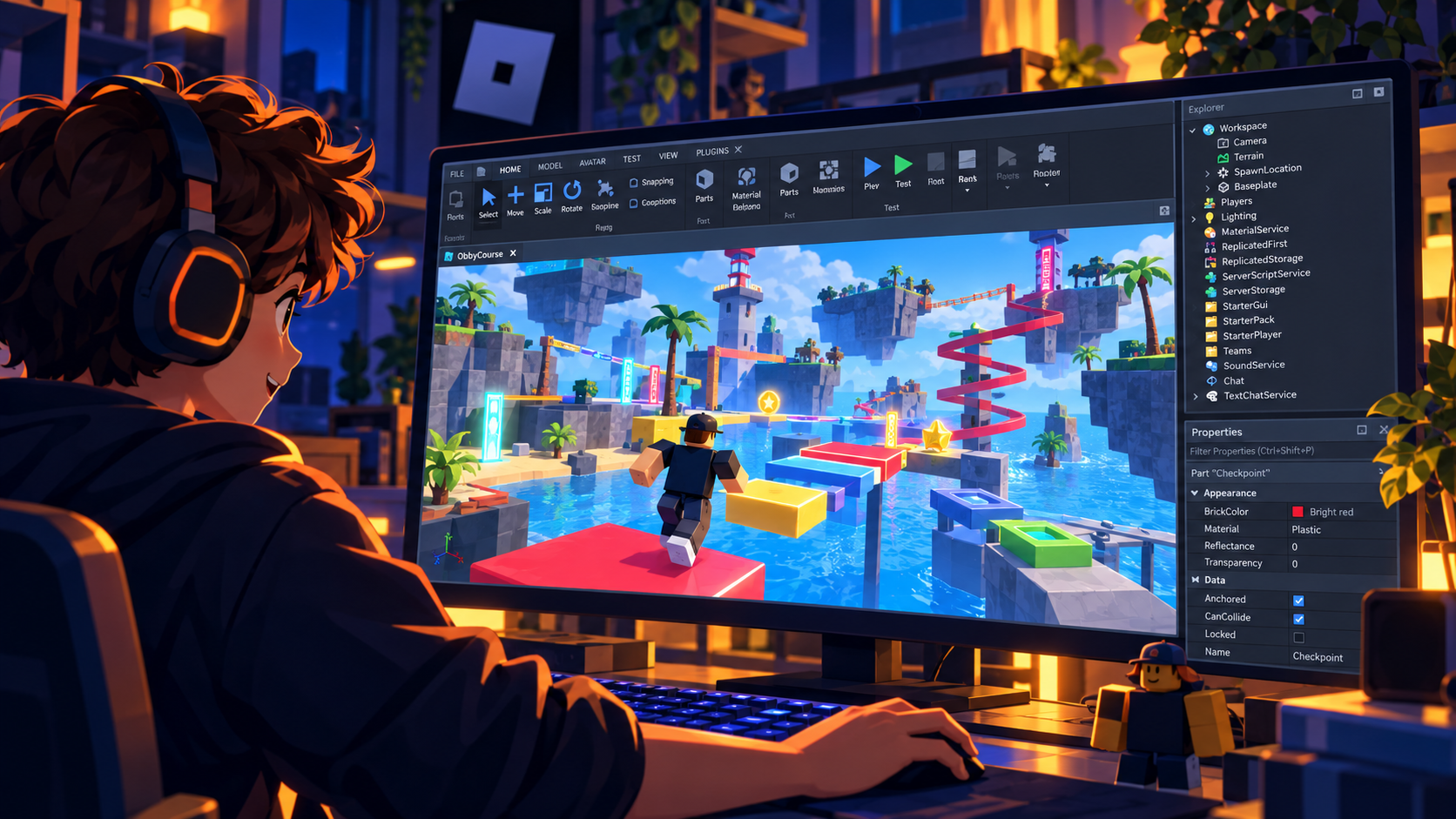 Roblox Studio game-building scene