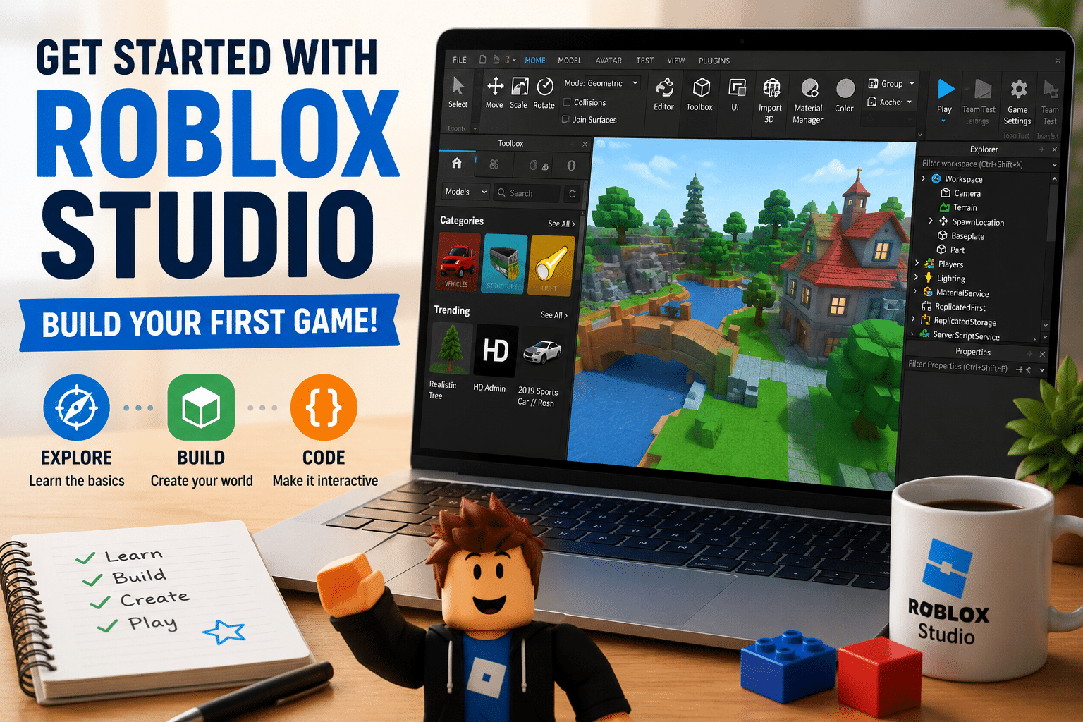 Getting started with Roblox Studio beginner building lesson
